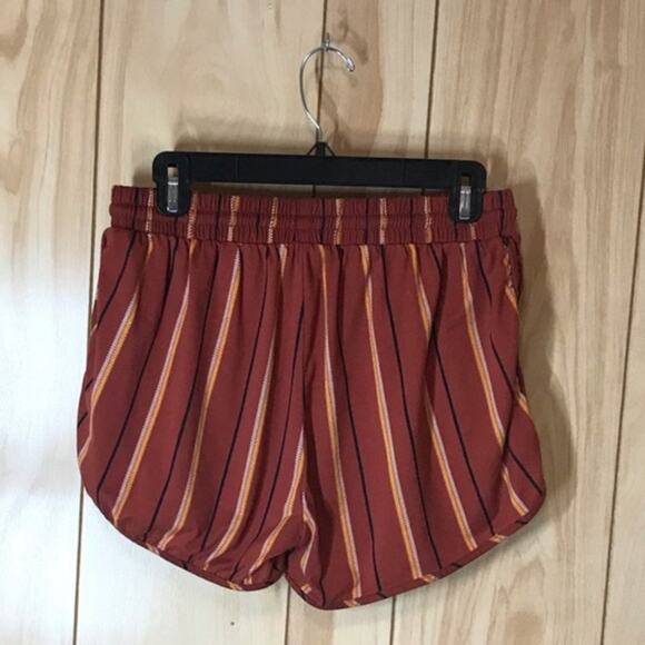 ShoSho Brown Striped Drawstring High Elastic Waist Shorts L - Picture 2 of 3